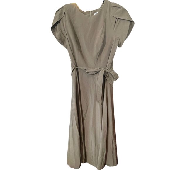 NWT - Calvin Klein Tulip Sleeve A-Line Dress in Green with waist tie - Size 8 - Picture 1 of 7